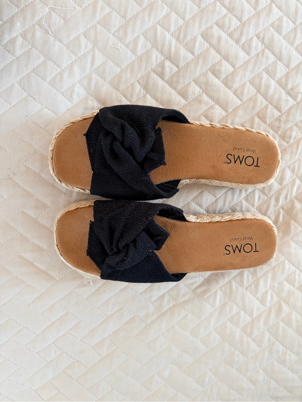 TOMS Black Knotted Espadrille Slide Sandals